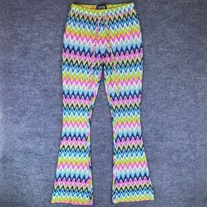 Poster Grl Wavy Knit Stitch Multicolor Flare Pants Bell Bottoms Festival Sz Sm